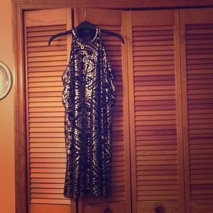 Black Mini Dress with Gold Embroidering